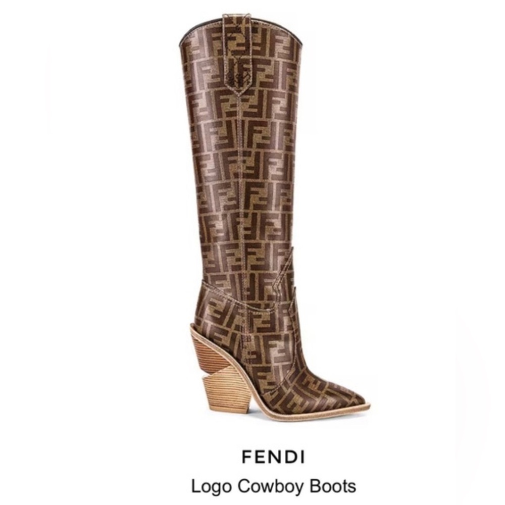 Fendi FF Zucca Tall Western Cowboy Boots